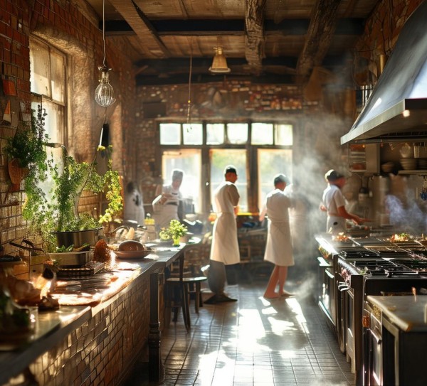 温暖的餐厅厨房